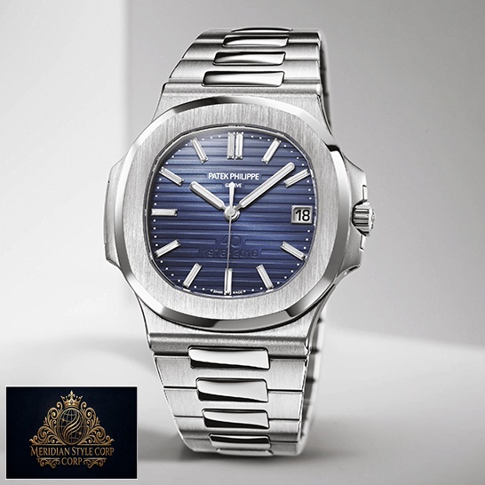 Patek Philippe Nautilus Platinum Blue Dial Replica front view white background