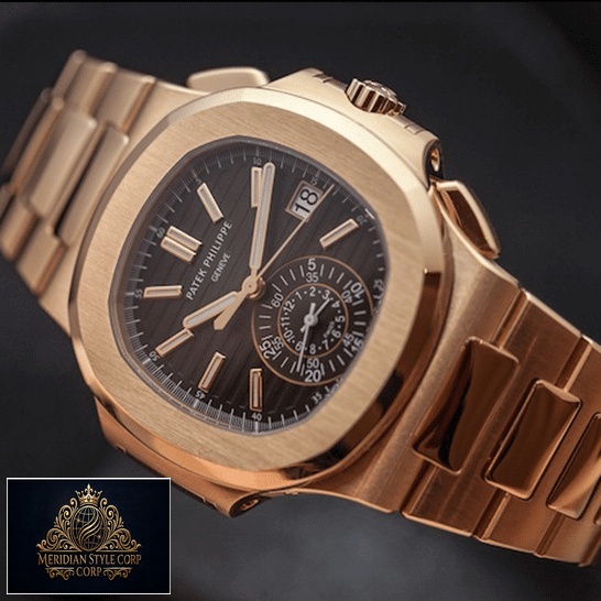 Patek Philippe Nautilus Geneve Black Dial Rose Gold Bracelet Replica black background