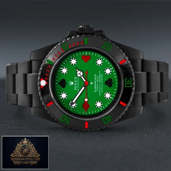 Rolex 114060 Blaken Submariner Poker Green Dial Replica on the table