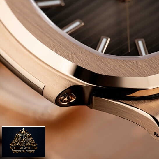 Patek Philippe Nautilus Rose Gold Black Dial Replica steel case
