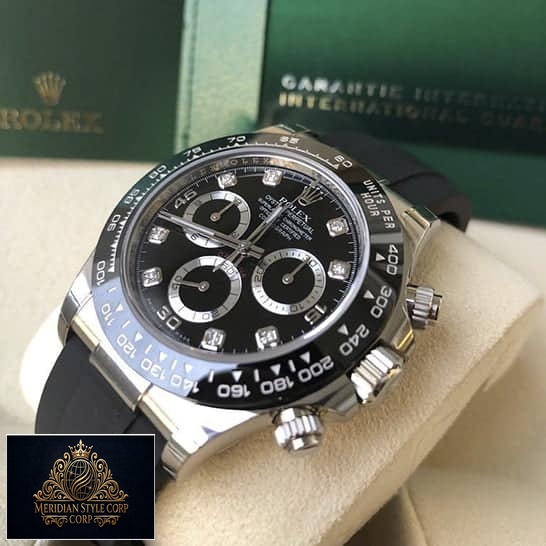 Rolex Daytona Oysterflex Black Dial Diamond Stick Dot 116519LN Replica & Guarantee Card