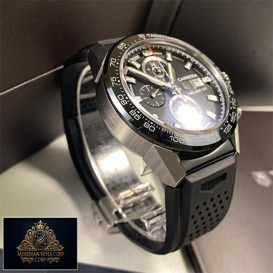 Tag Carrera Black Rubber Replica Stainless Steel Case out of the box