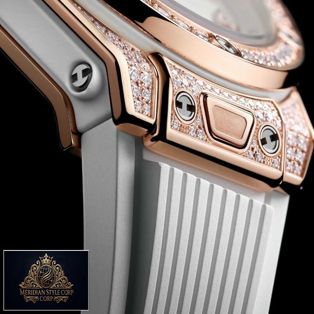 Hublot Diamond Bezel White Rubber Bracelet Replica black background