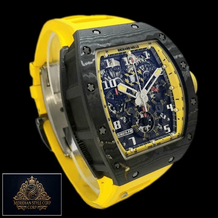 Richard Mille RM011 1631962966 Black Bezel Yellow Rubber Bracelet Replica
