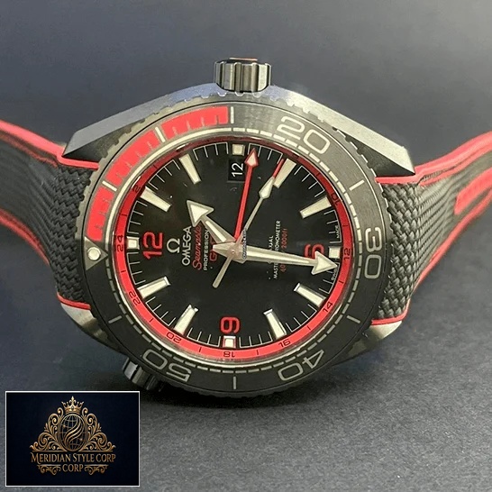 Omega Seamaster Black Dial Red Bezel Replica side view
