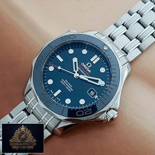 Omega Blue Dial Seamaster Co Axial 300m Steel Replica cream background