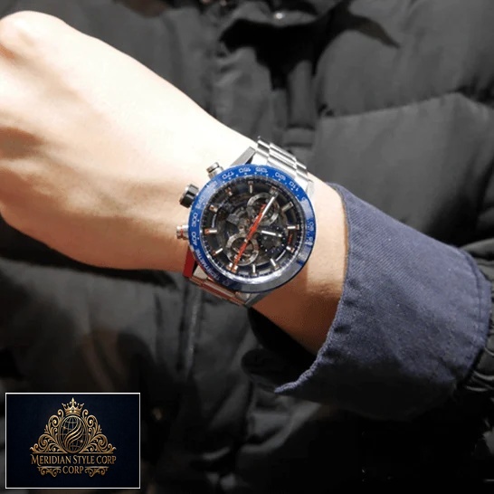 Tag Heuer Carrera Blue Bezel Black Dial Red Second Hand Replica on the wrist