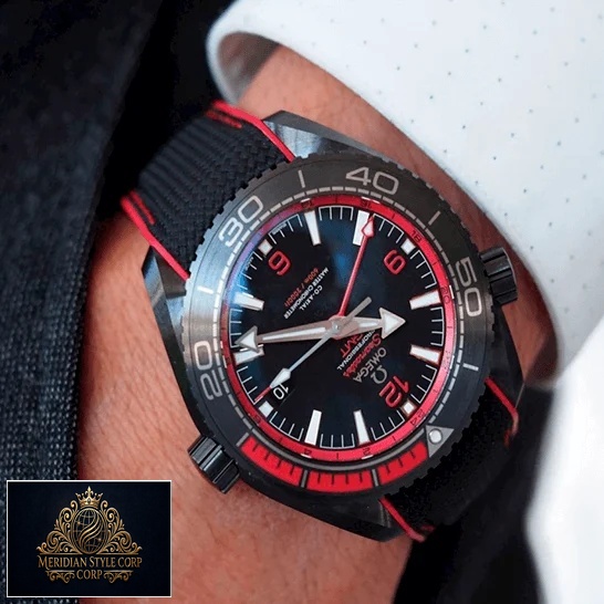 Omega Seamaster GMT Black Dial Red Bezel Replica on the wrist