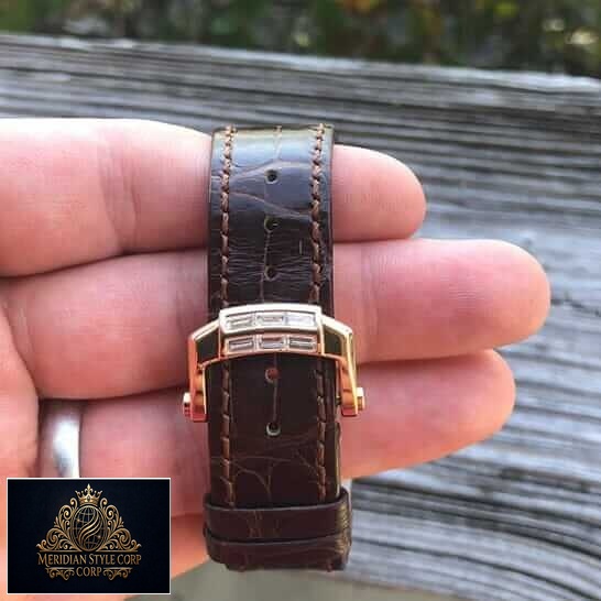 Patek Philippe Leather Brown Bracelet Gold Clasp Replca on the hand
