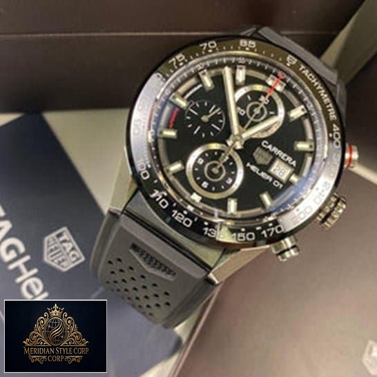 Tag Carrera Black Rubber Replica Black Bezel Stick Hour Makers