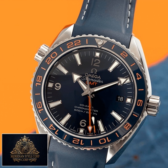 Omega Seamaster Gmt Planet Ocean Steel Blue Rubber Bracelet Replica crown /push button
