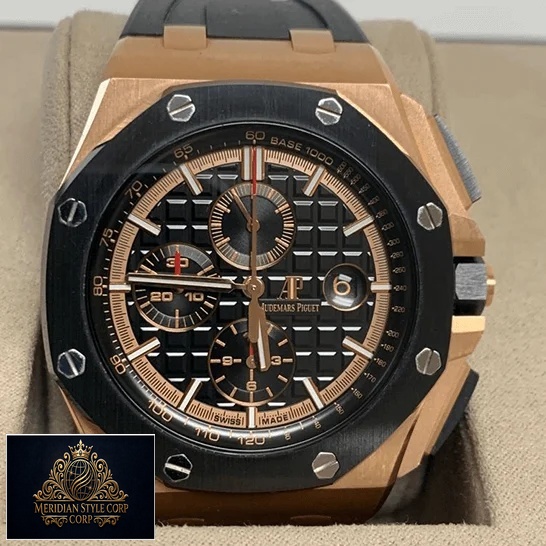Audemars Piguet Royal Oak Gold Black Bezel Replica in the box