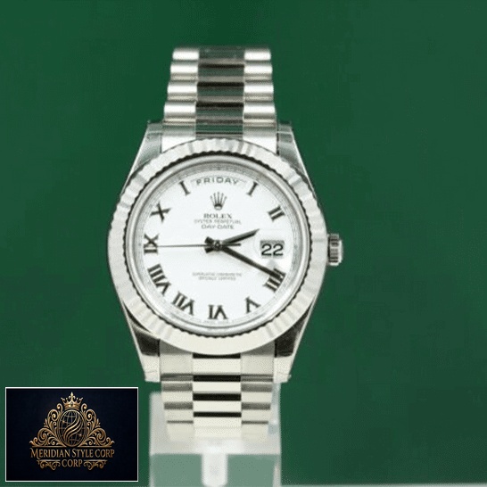 Rolex Day-Date II 218239 White Dial Replica & Green background