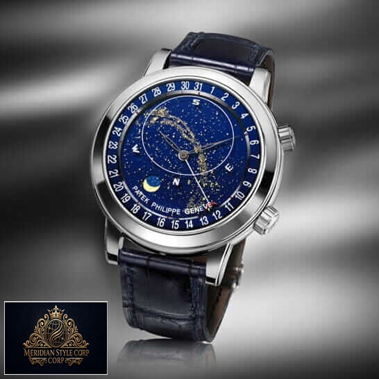 Patek Philippe Celestial Grand 6102 Leather Blue Bracelet Replica grey background
