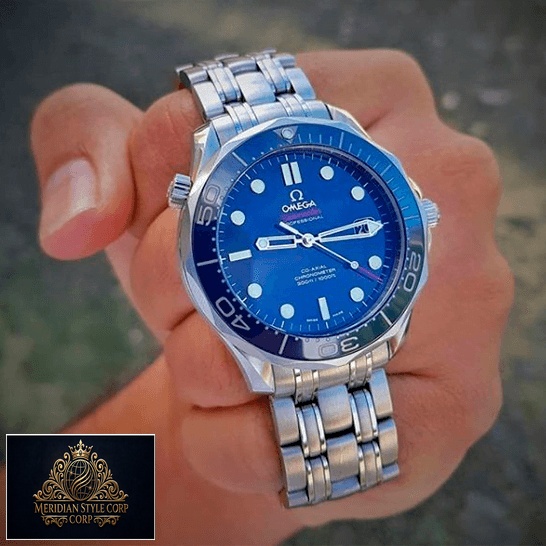 Omega Seamaster 300m Co Axial Steel Blue Dial Replica on the hand
