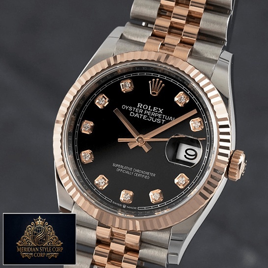 Rolex Datejust Black Dial Diamond Rose Bezel Replica