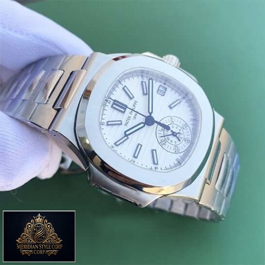 Patek Philippe White Dial Geneve Steel Case Replica green background