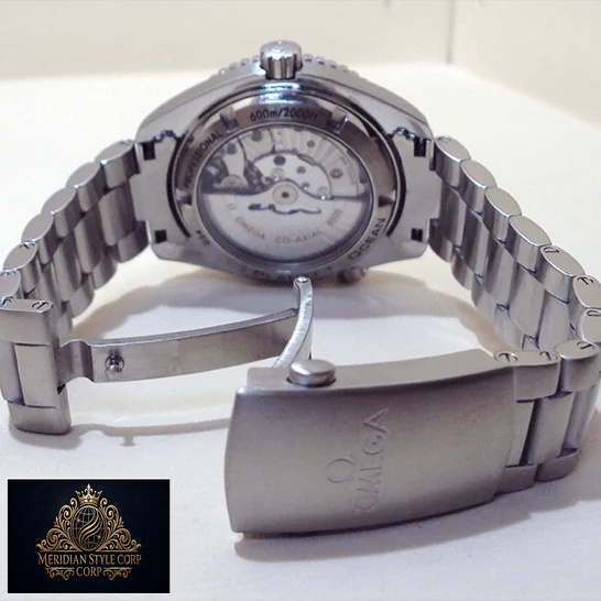 Omega Stainless Steel Oyster Replica opened clasp upside view white background