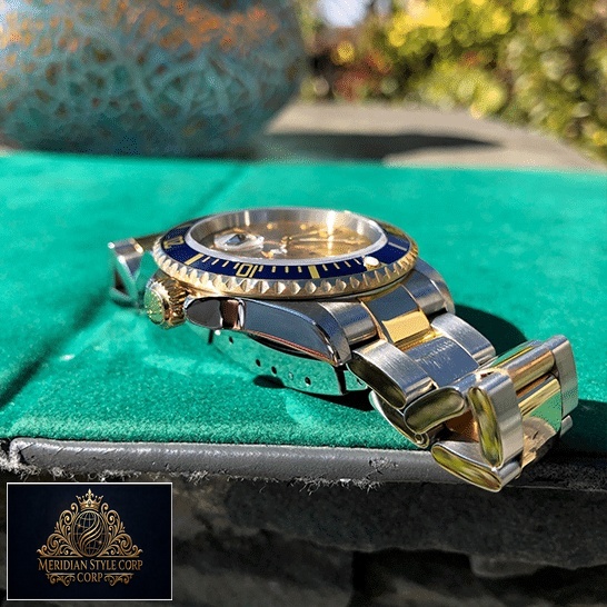 Rolex Submariner 16613 Two Tone Bracelet Stainless Steel Gold Crown Pusher Replica