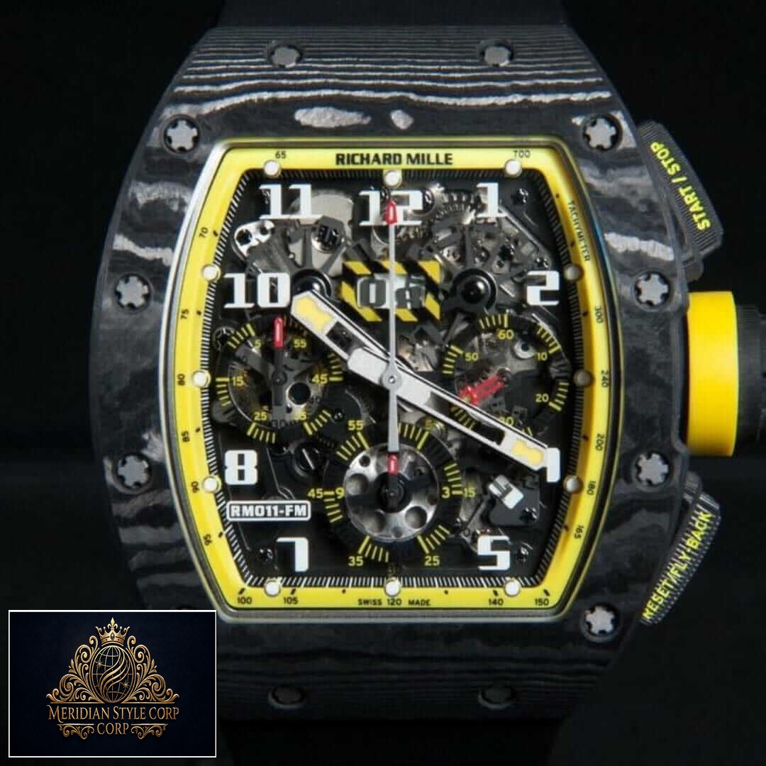 Richard Mille Black Yellow Dial Carbon Replica front view