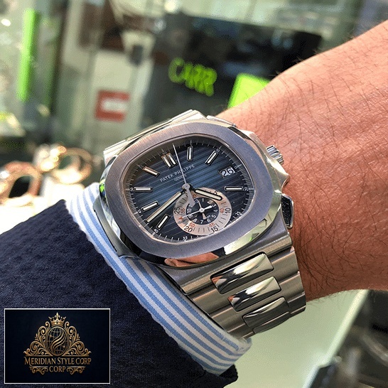 Patek Philippe 59801 Steel Bracelet Blue Replica on the man wrist