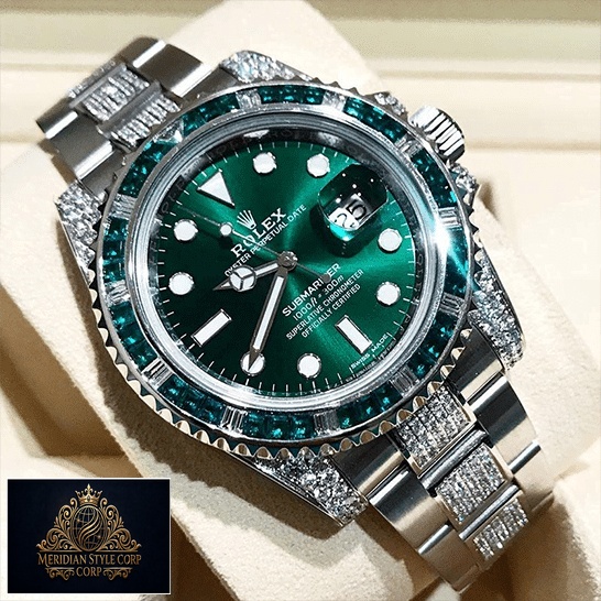 Rolex Submariner Hulk 116610LV Diamond Green Dial Iced Out Oyster Replica