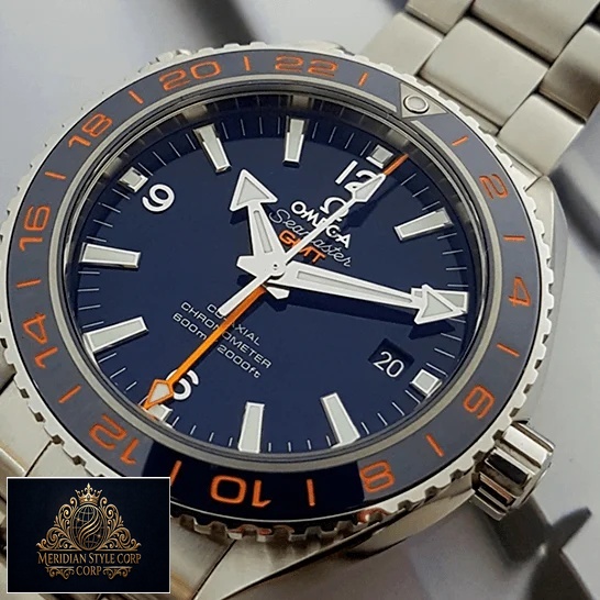 Omega Seamaster GMT Blue Dial Replica steel crown / push button