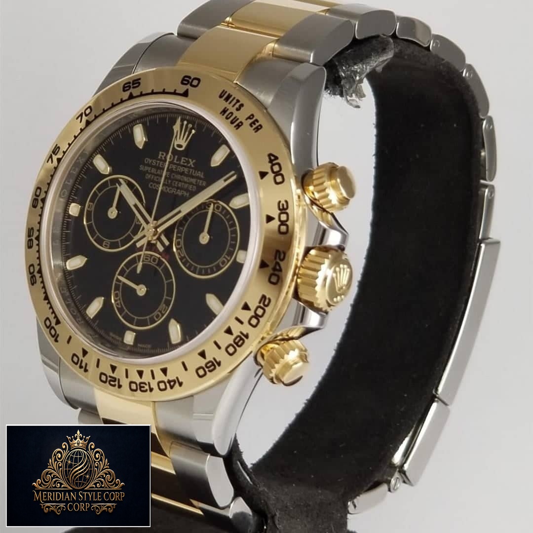 Rolex Daytona Gold & Steel Black 116503 Replica Gold Button & Crown Pusher