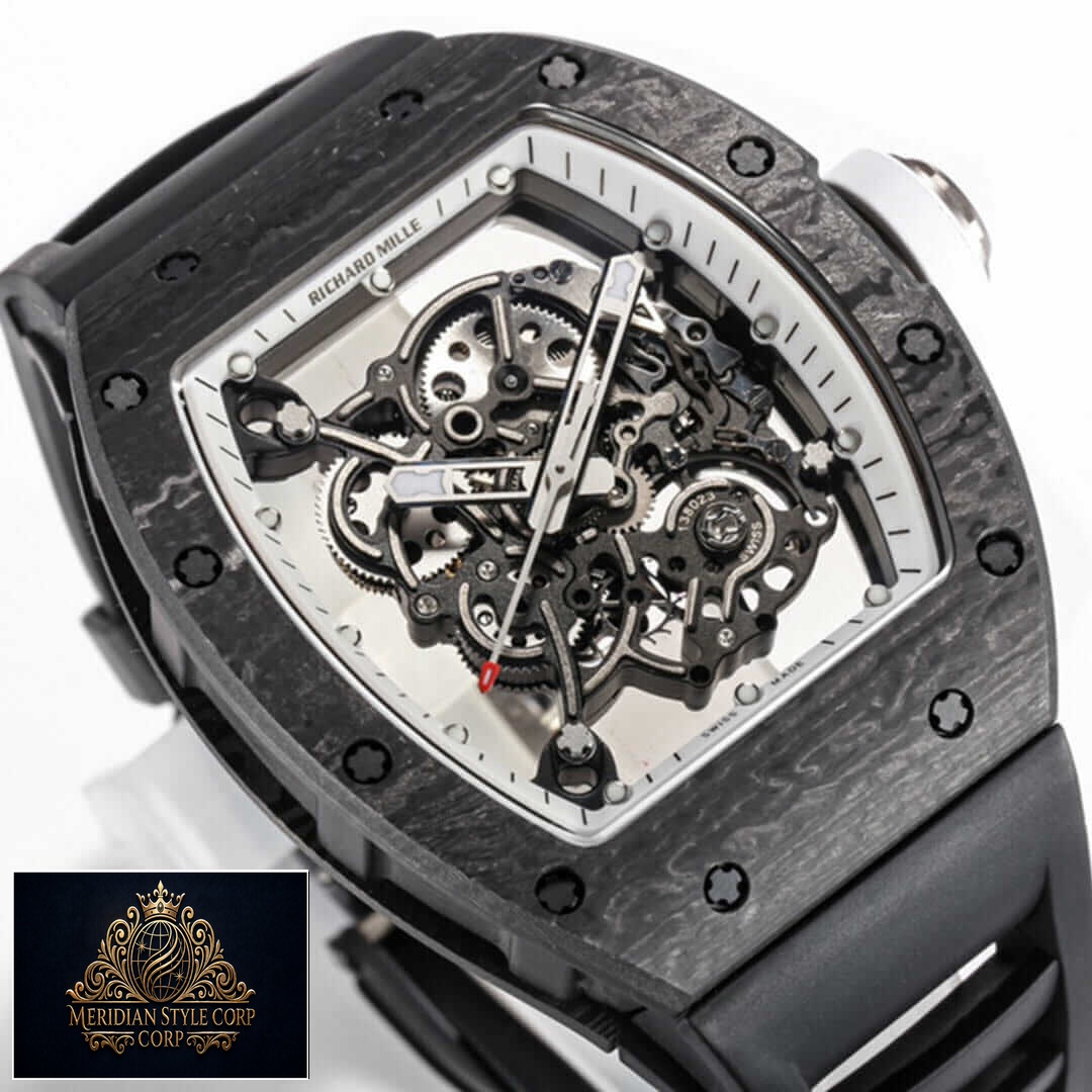 Richard Mille White Dial Black Bezel Rubber Bracelet Replica close view