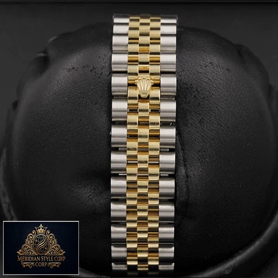 Rolex Yellow Gold Stainless Steel Jubilee Bracelet Replica on the black stand