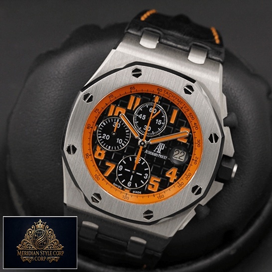 Audemars Piguet Orange Black Dial Replica in the black stand