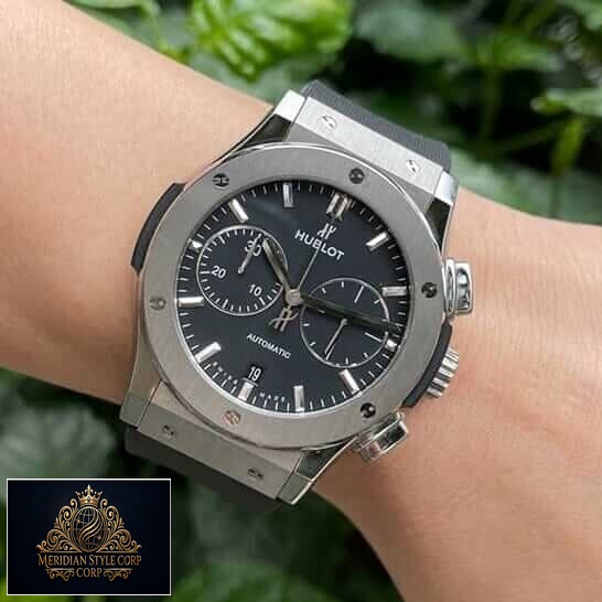 Hublot Classic Fusion Black Dial Steel Bezel Replica on the man wrist