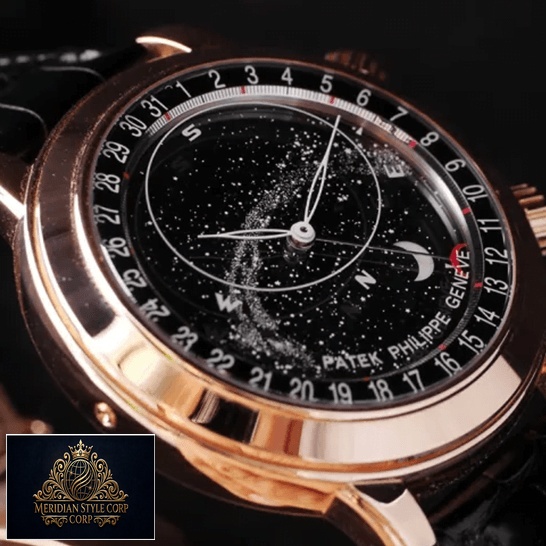 Patek Philippe Celestial Rose Gold Bezel Black Dial Replica front view