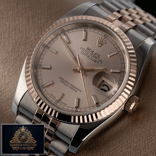 Rolex Datejust Sundust 126331-0010 Rose Gold Fluted Bezel Replica on the table