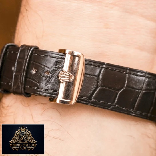 Rolex Cellini Leather Bracelet Replica rolex logo on the buckle