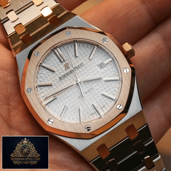 Audemars Piguet Two Tone Royal Oak White Dial Replica on the hand
