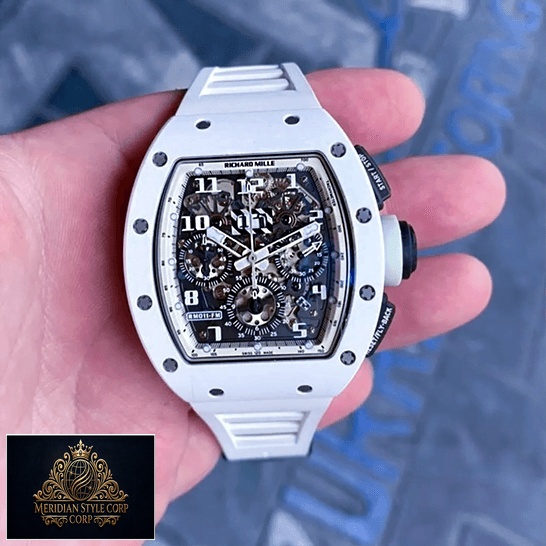 Richard Mille RM011FM White Bezel and Bracelet Replica front view on the hand