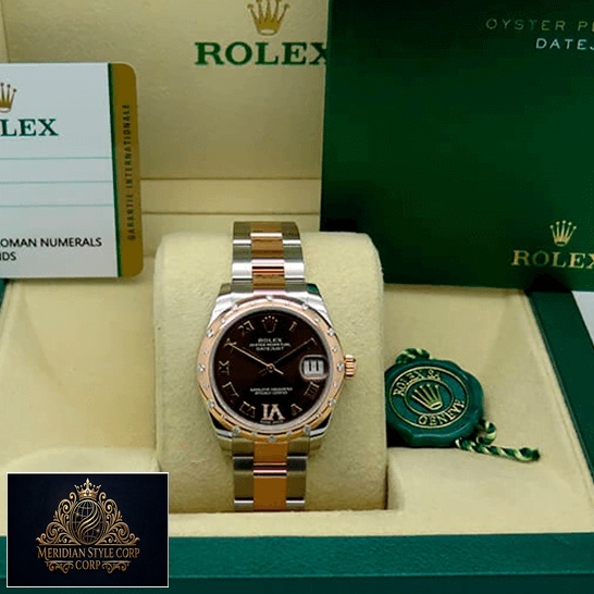 Rolex Datejust178341 Chocolate Roman Replica warranty card in the box next to it