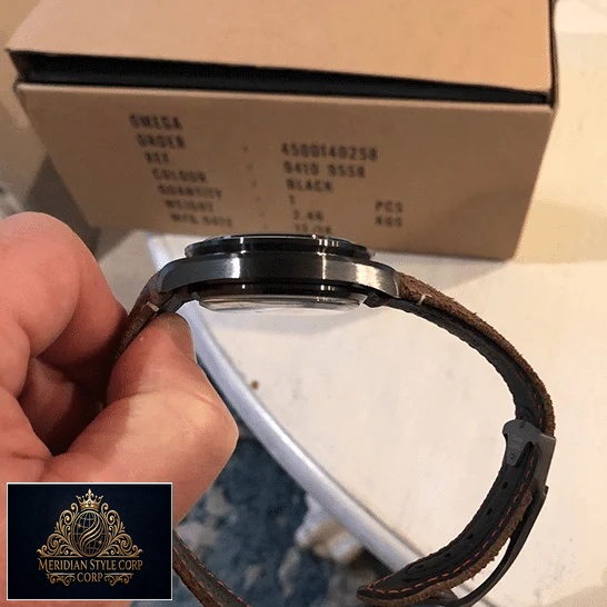 Omega Speedmaster 311.92.44.51 Leather Bracelet Replica side view on the hand