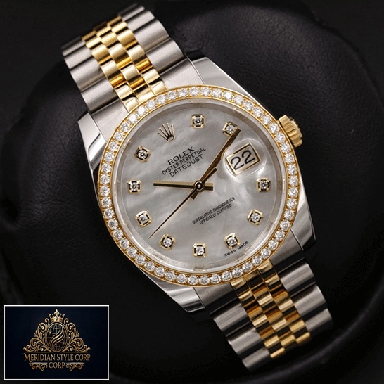 Rolex Datejust 116243 Diamond Dial Jubilee Replica on the black stand
