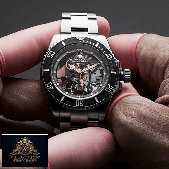 Rolex 114200 Skeleton Dial Replica on the hand