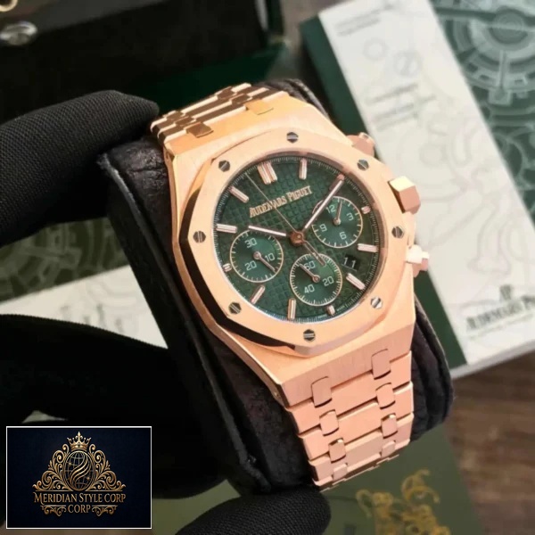 Audemars Piguet Royal Oak Offshore 26240OR.OO.1320OR.04 Masterpiece Clone ap rose gold green dial on the man hand 600x600 1