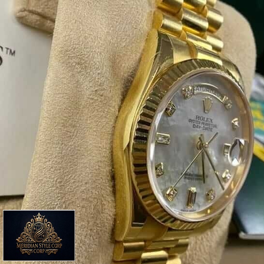Rolex Day Date 128238 Replica Yellow Gold Case Leftside