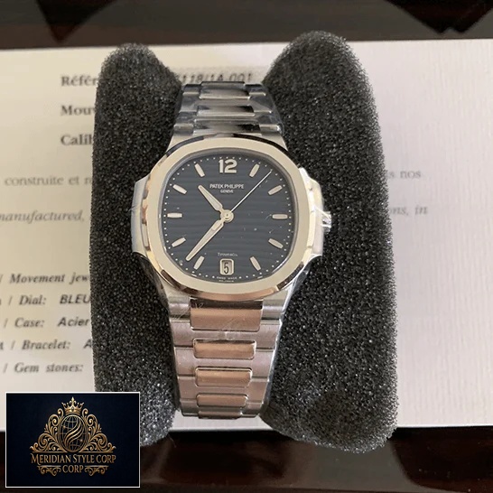 Patek Philippe Nautilus 71181A-001 Blue Dial Replica on the black stand