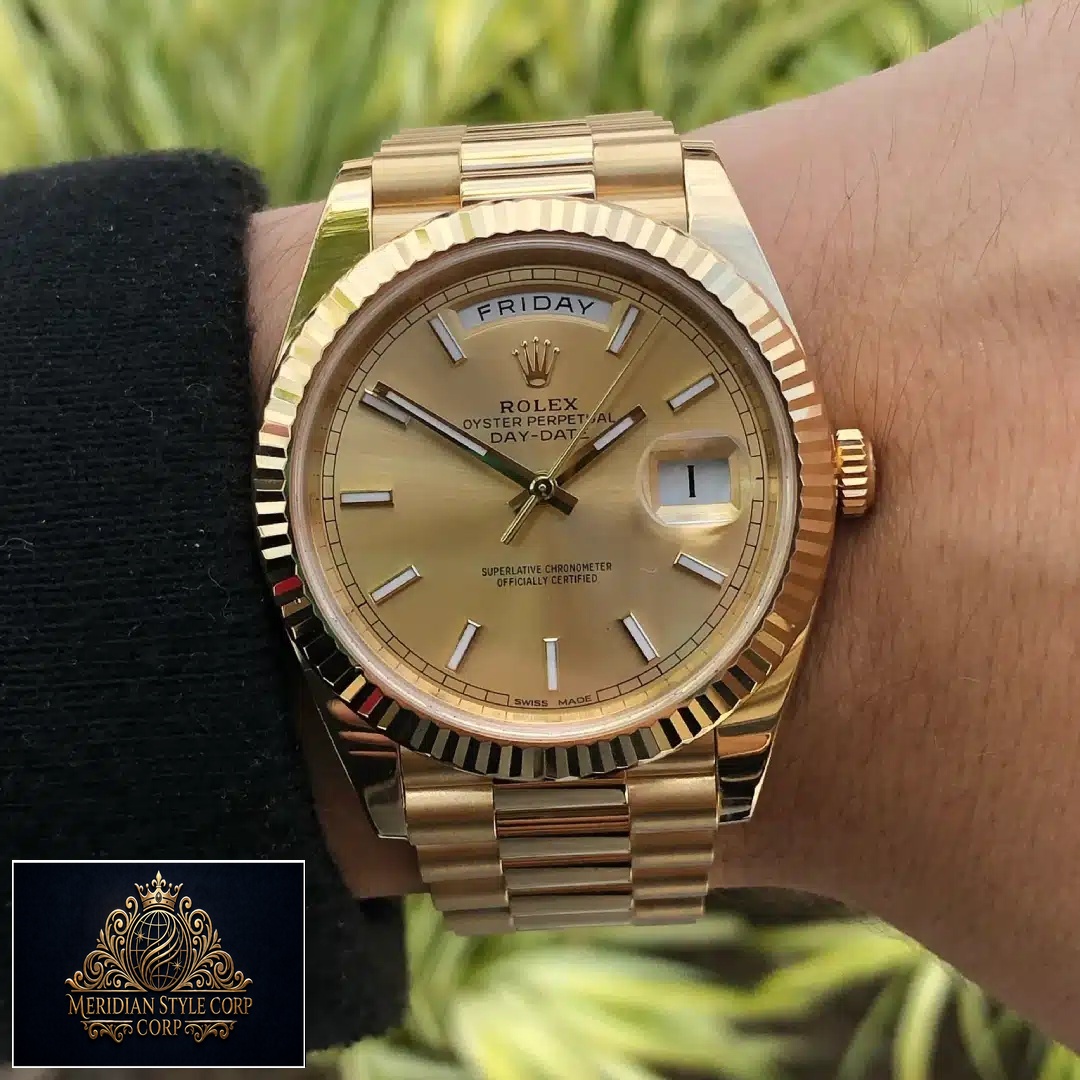 Rolex Day-Date 40 228238-0003 Champagne Dial Stick Indices Replica on his arm