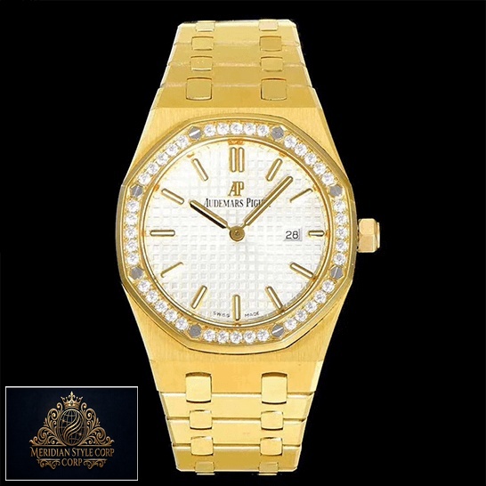 Audemars Piguet Royal Oak Yellow Gold White Dial Replica black background