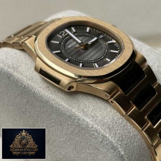 Patek Philippe Black Dial Gold Bezel Replica in the box