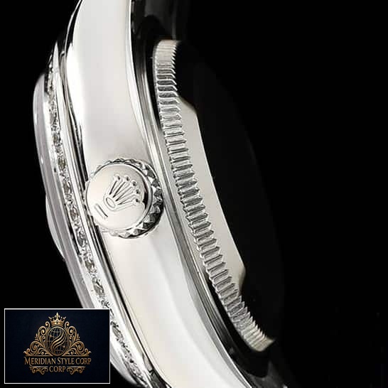 Rolex datejust stainless steel replica push button and black background