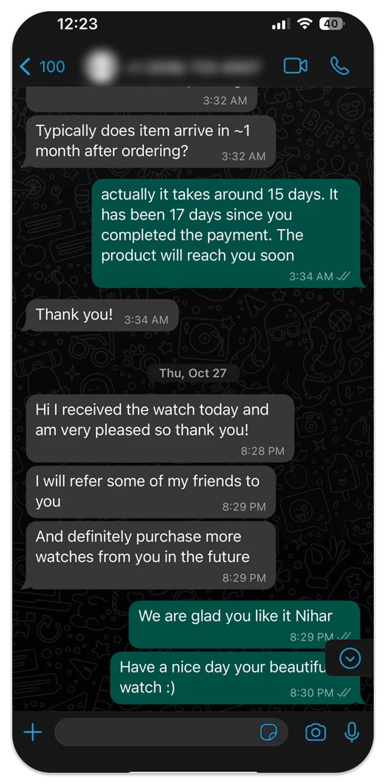 Customer WhatsApp conversation 1