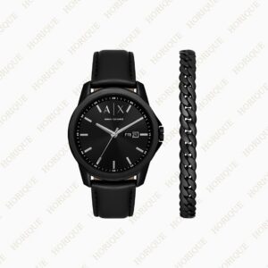 Armani Black leather watch with three Super Clone Watch